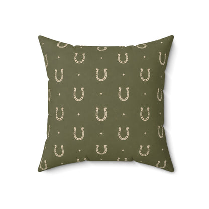 Lucky Olive Horseshoe Throw Pillow – Western Boho Decorative Cushion