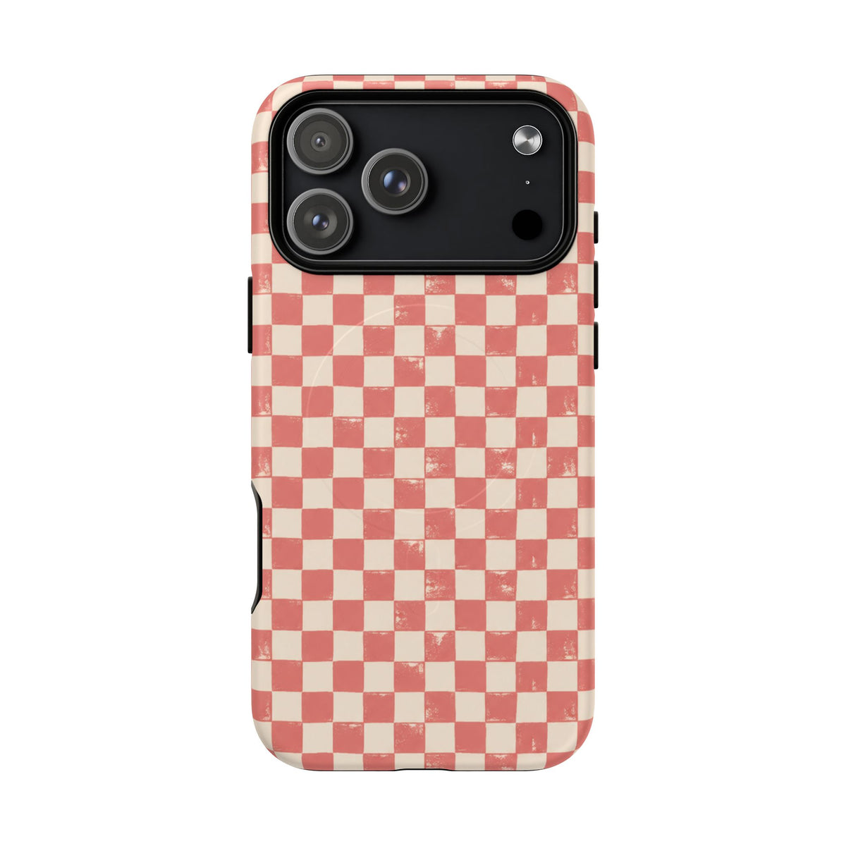 Coral Check Magnetic Protective Phone Case – Tough Dual-Layer Cover