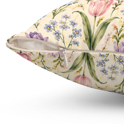 Tulip Whispers Pillow - Pastel Tulip Throw Pillow - Floral Decorative Cushion - Cottage Garden Decor