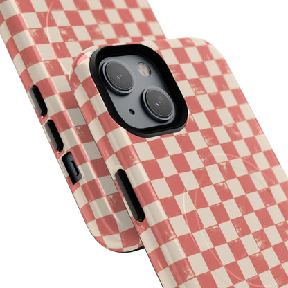 Coral Check Magnetic Protective Phone Case – Tough Dual-Layer Cover