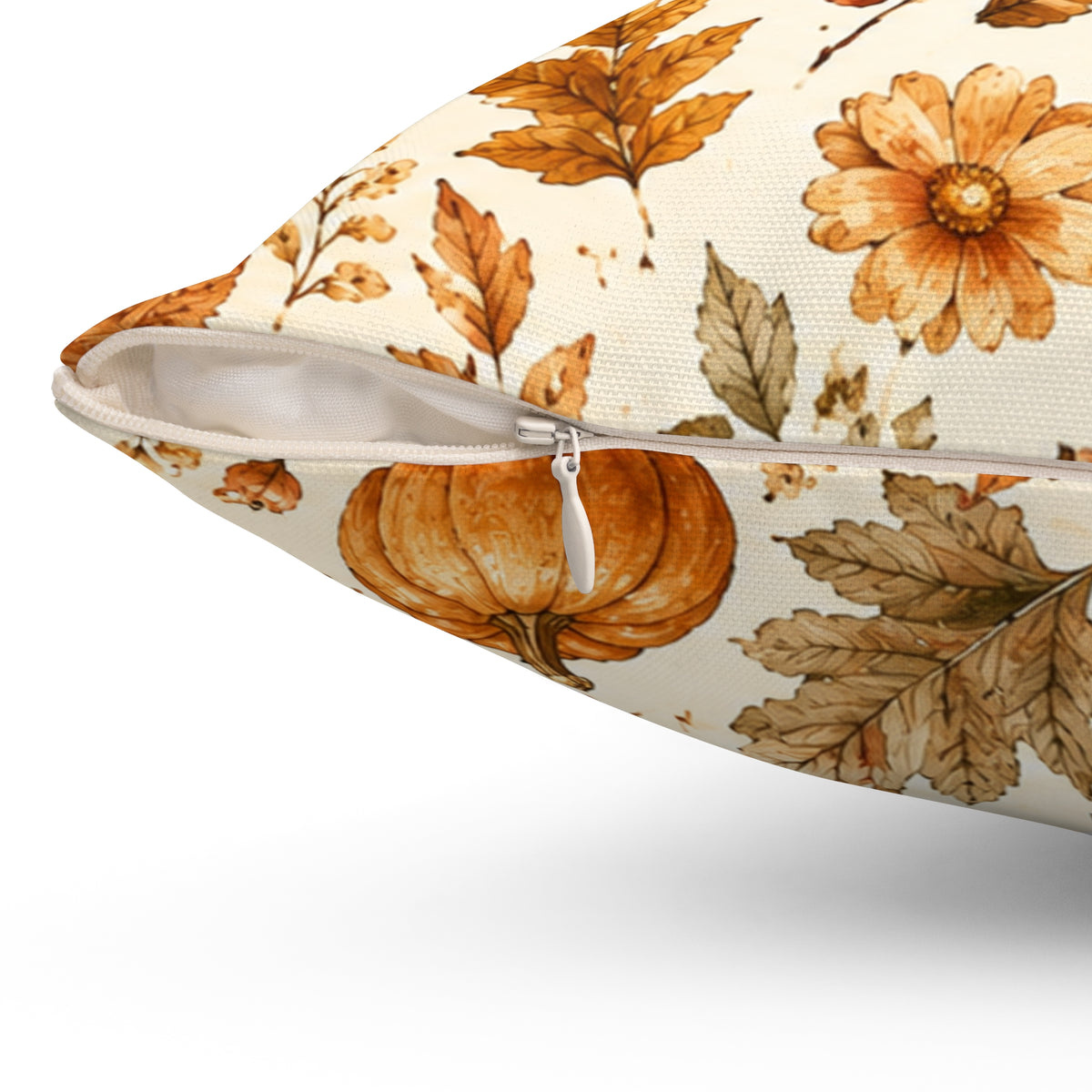 Autumn Harvest Decorative Throw Pillow – Watercolor Pumpkins & Fall Leaves
