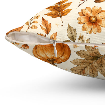 Autumn Harvest Decorative Throw Pillow – Watercolor Pumpkins & Fall Leaves