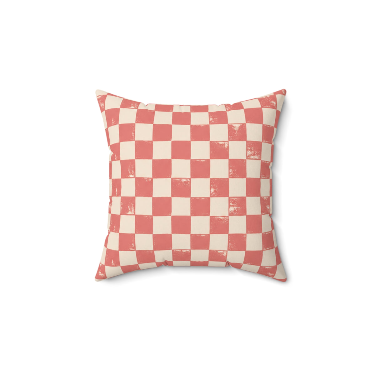 Coral Check Pillow - Pink Checkerboard Throw Pillow - Retro Decorative Cushion - Colorful Home Decor
