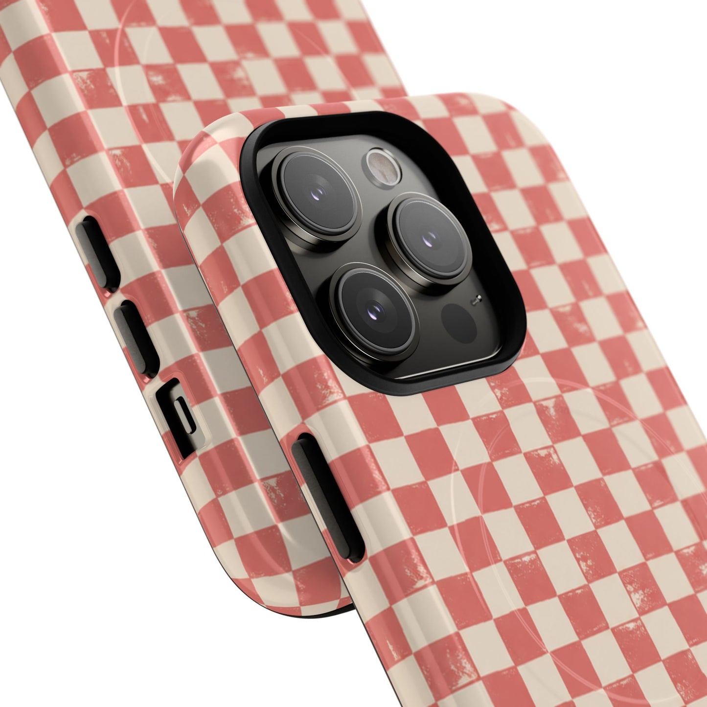 Coral Check Magnetic Protective Phone Case – Tough Dual-Layer Cover
