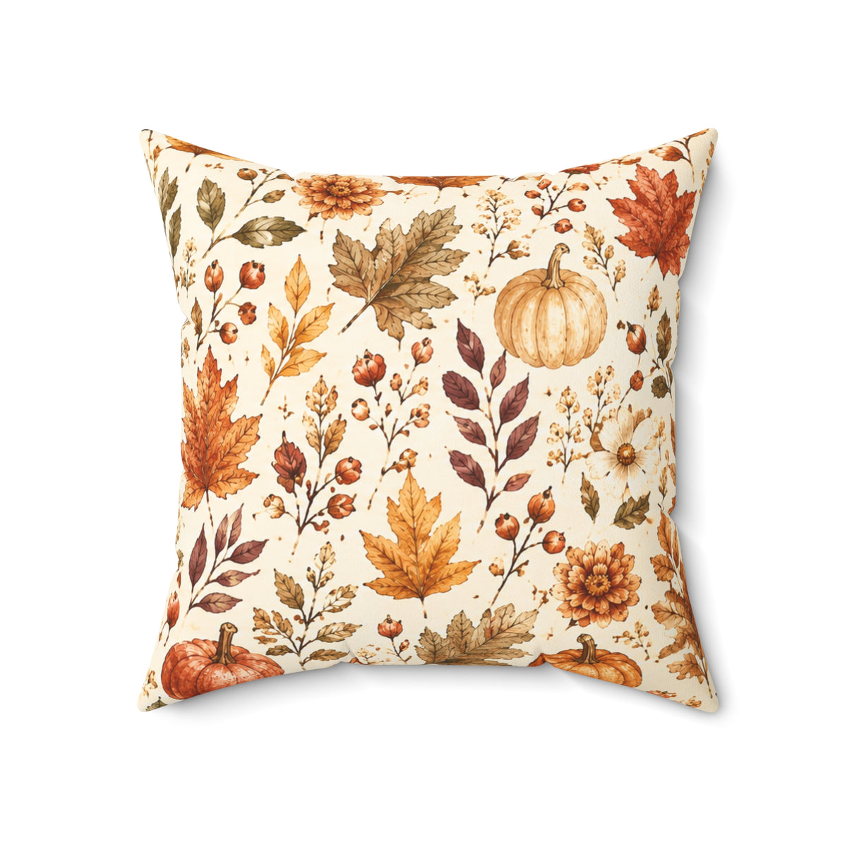 Autumn Harvest Decorative Throw Pillow – Watercolor Pumpkins & Fall Leaves