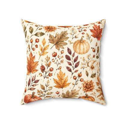 Autumn Harvest Decorative Throw Pillow – Watercolor Pumpkins & Fall Leaves