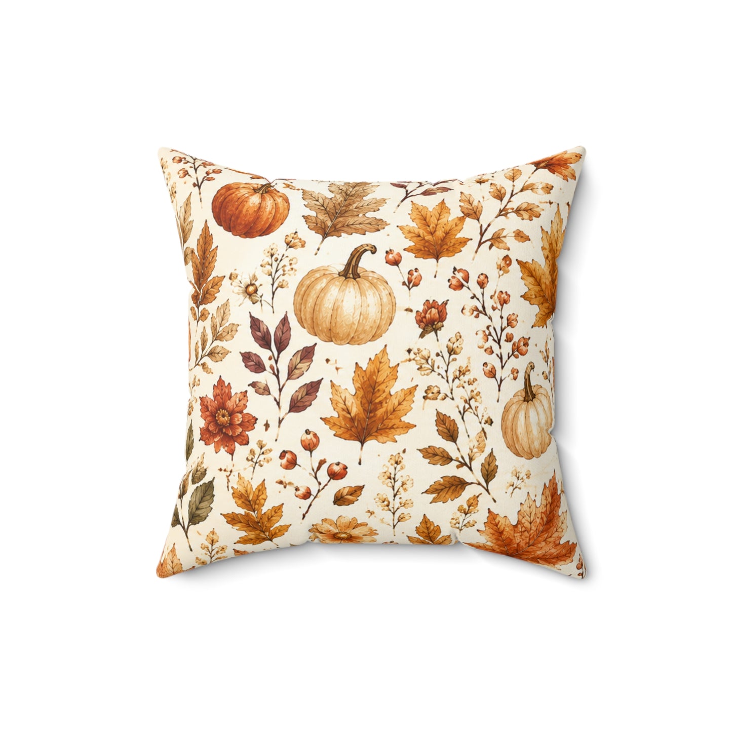Autumn Harvest Decorative Throw Pillow – Watercolor Pumpkins & Fall Leaves