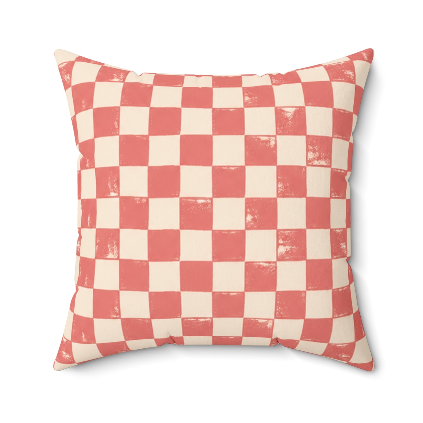 Coral Check Pillow - Pink Checkerboard Throw Pillow - Retro Decorative Cushion - Colorful Home Decor