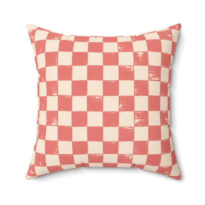 Coral Check Pillow - Pink Checkerboard Throw Pillow - Retro Decorative Cushion - Colorful Home Decor