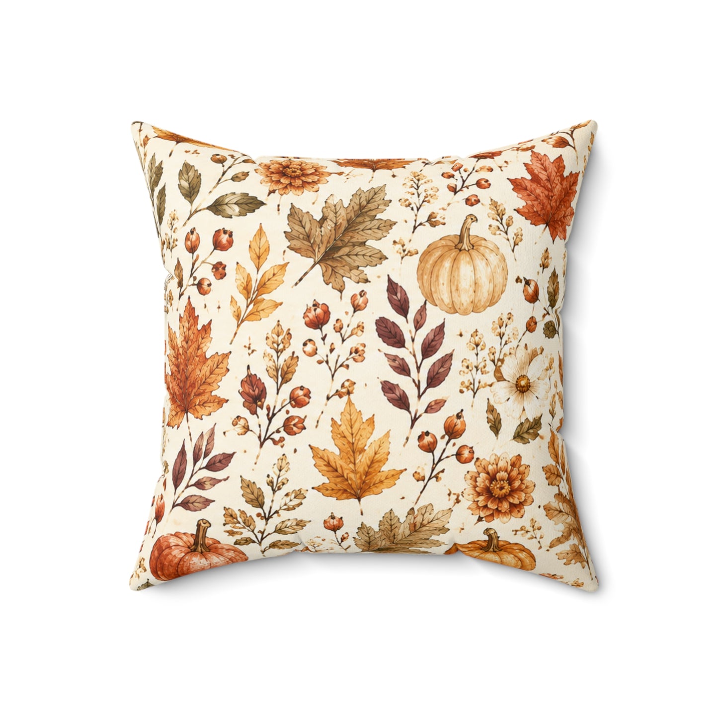 Autumn Harvest Decorative Throw Pillow – Watercolor Pumpkins & Fall Leaves