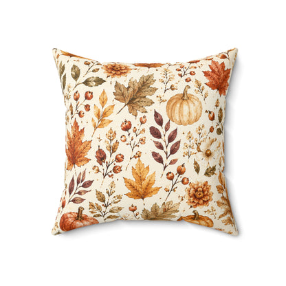 Autumn Harvest Decorative Throw Pillow – Watercolor Pumpkins & Fall Leaves
