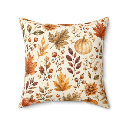 Autumn Harvest Decorative Throw Pillow – Watercolor Pumpkins & Fall Leaves