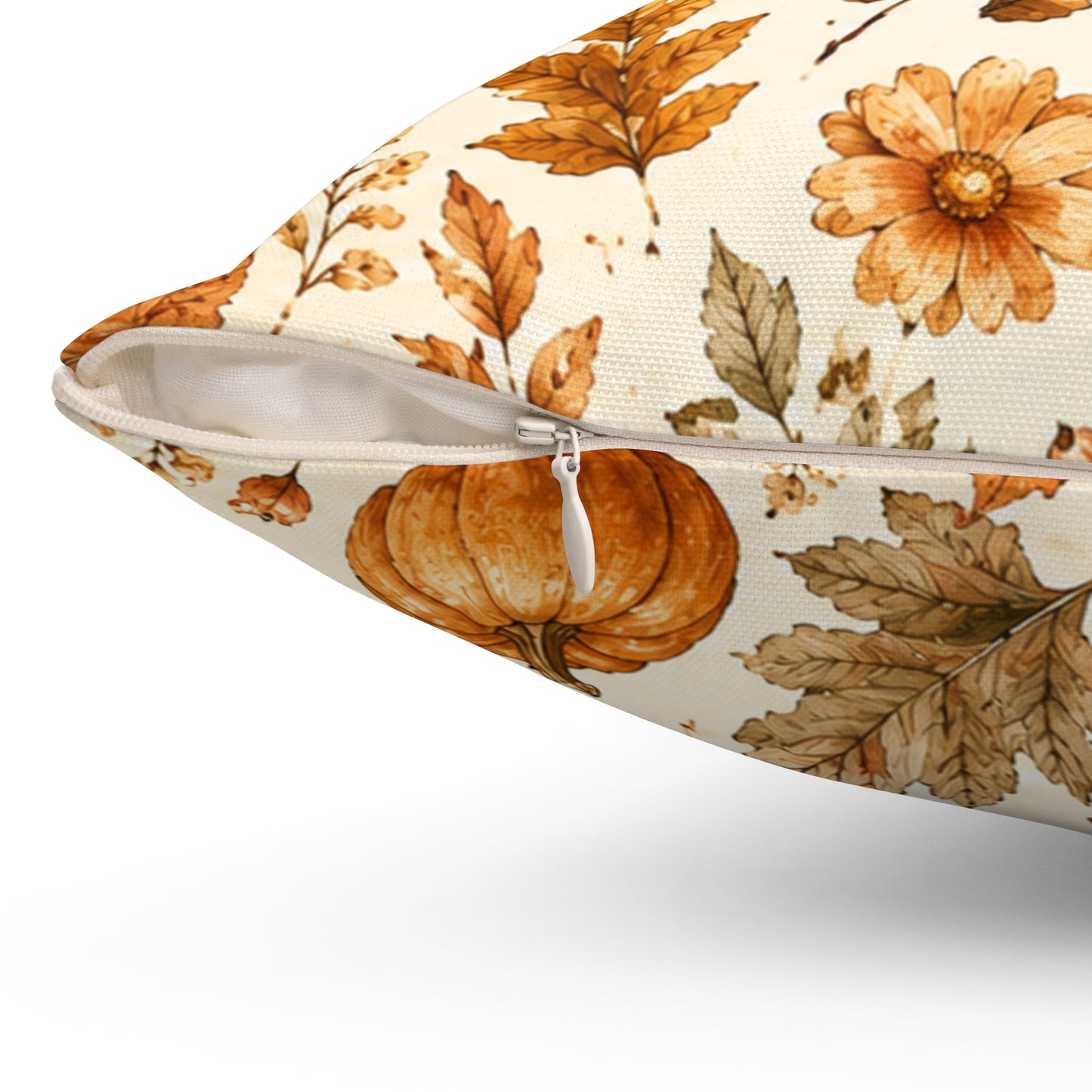 Autumn Harvest Decorative Throw Pillow – Watercolor Pumpkins & Fall Leaves