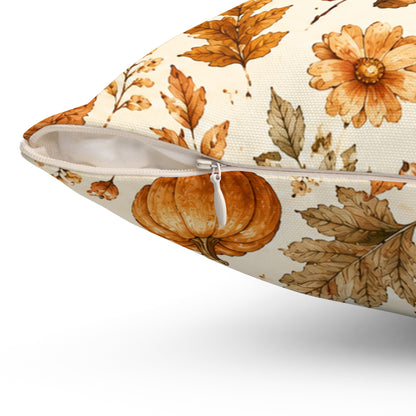 Autumn Harvest Decorative Throw Pillow – Watercolor Pumpkins & Fall Leaves