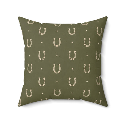 Lucky Olive Horseshoe Throw Pillow – Western Boho Decorative Cushion