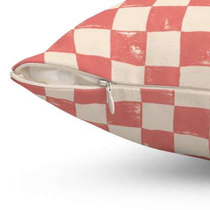 Coral Check Pillow - Pink Checkerboard Throw Pillow - Retro Decorative Cushion - Colorful Home Decor