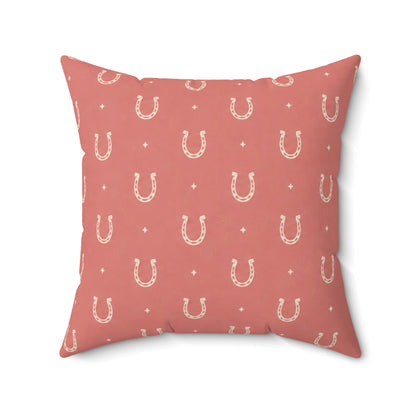 Lucky Blush Pillow - Pink Horseshoe Throw Pillow - Western Decorative Cushion - Cowgirl Boho Home Decor