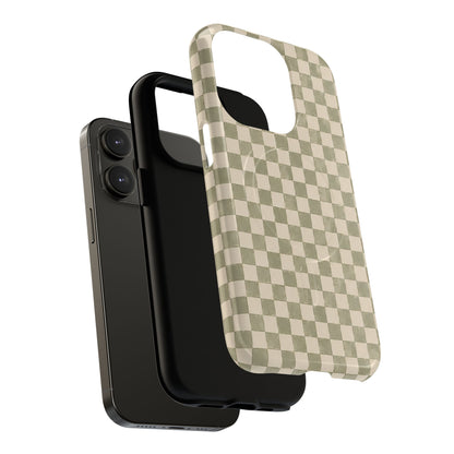 Sage Check Magnetic Protective Phone Case – Tough Dual-Layer Cover