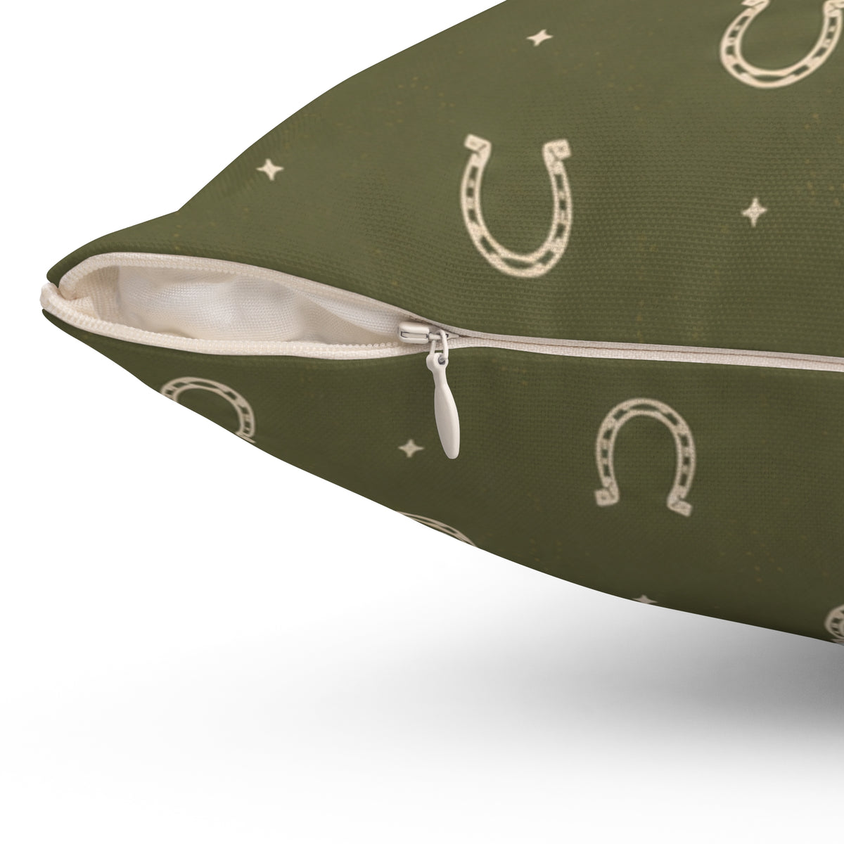 Lucky Olive Horseshoe Throw Pillow – Western Boho Decorative Cushion