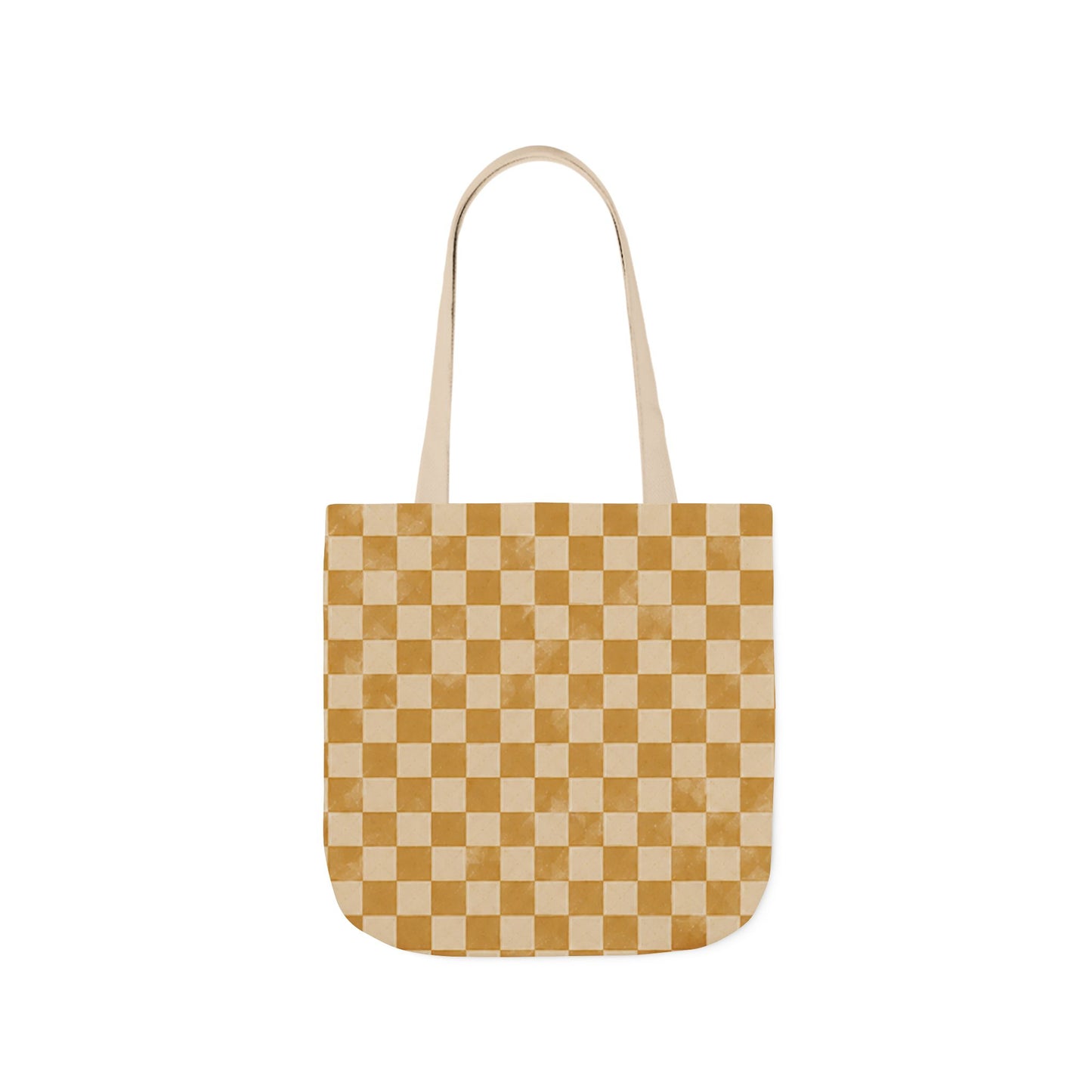 Golden Check Tote Bag - Mustard Checkerboard Canvas Bag - Retro Market Tote - Everyday Shopping Bag
