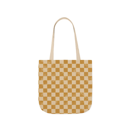 Golden Check Tote Bag - Mustard Checkerboard Canvas Bag - Retro Market Tote - Everyday Shopping Bag