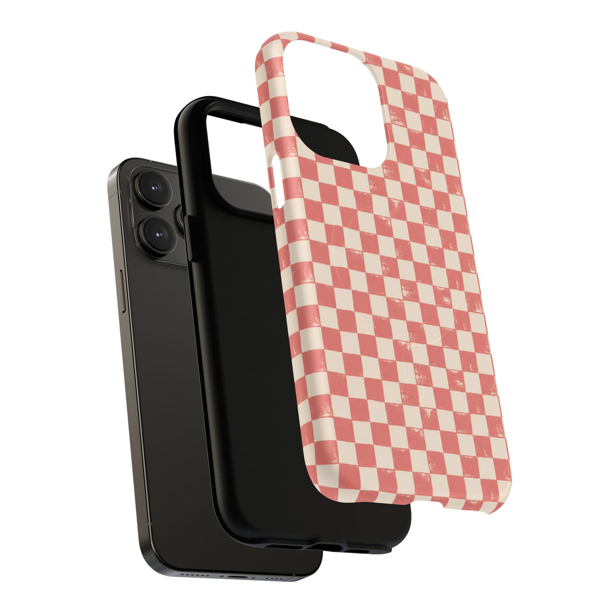 Coral Check Magnetic Protective Phone Case – Tough Dual-Layer Cover