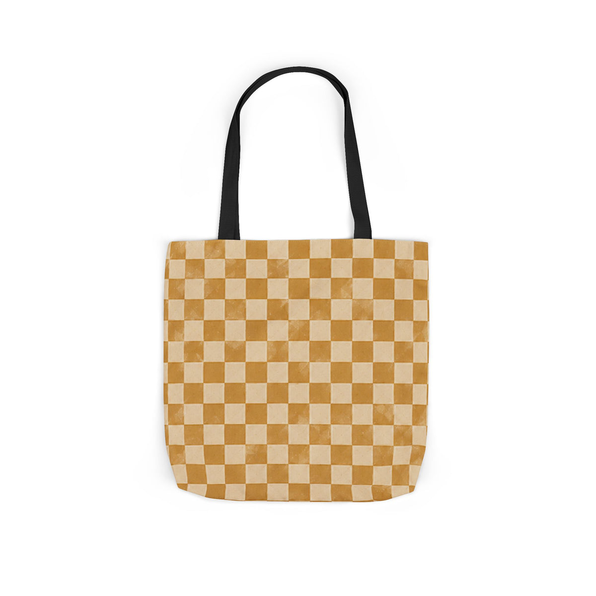 Golden Check Tote Bag - Mustard Checkerboard Canvas Bag - Retro Market Tote - Everyday Shopping Bag