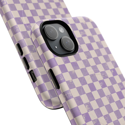 Lavender Check Magnetic Protective Phone Case – Tough Dual-Layer Cover
