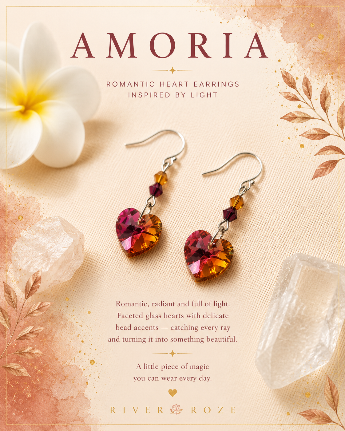 Amoria - Romantic heart earrings inspired by light