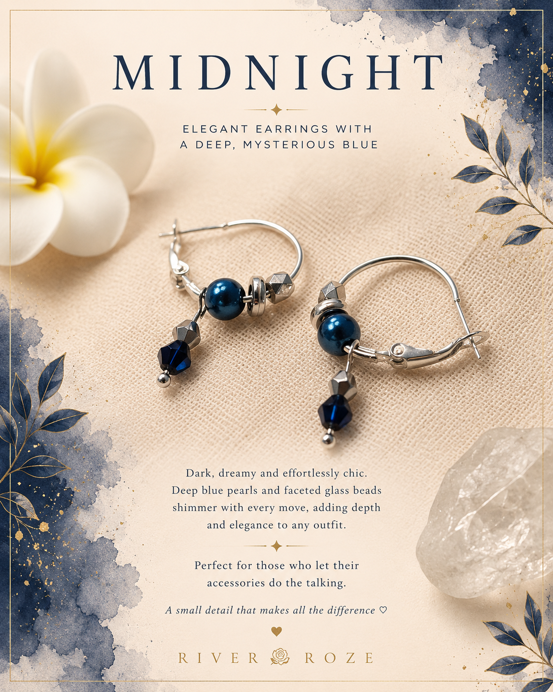 Midnight - Elegant earrings with a deep, mysterious blue