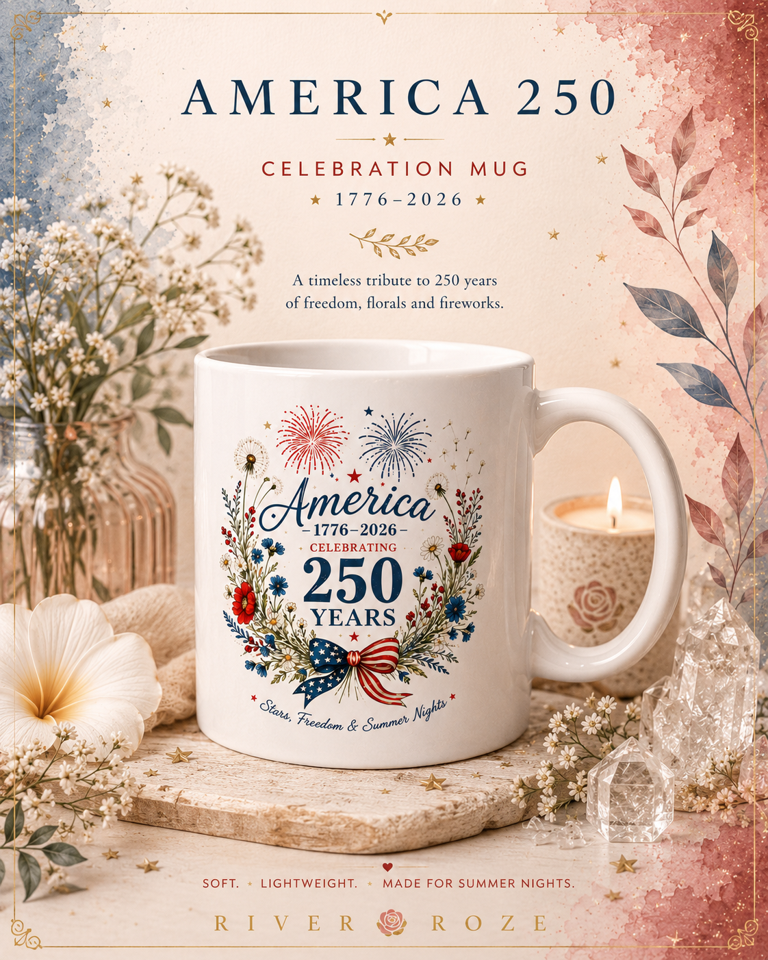 America 250 Mug USA 250 Years of Freedom Mug Liberty Floral Mug