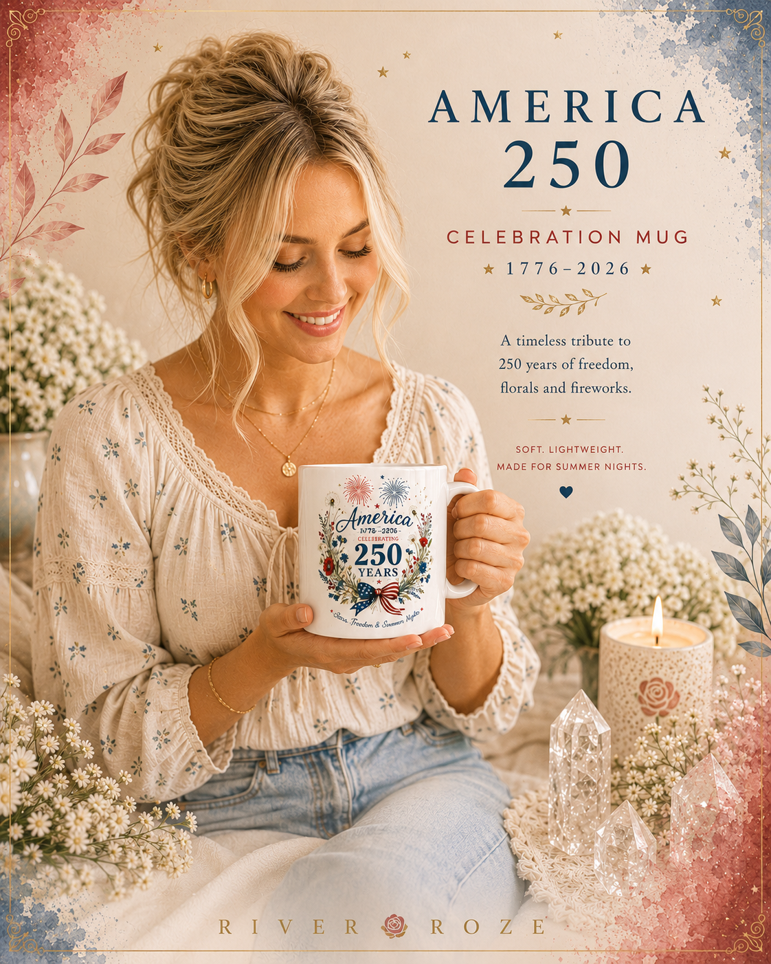 America 250 Mug USA 250 Years of Freedom Mug Liberty Floral Mug