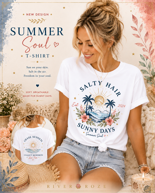 Salty Hair Sunny Days T-Shirt, Coastal Beach Graphic Tee, Summer Vacation Shirt, Surf & Ocean Lover Gift, Tropical Palm Tree Tee