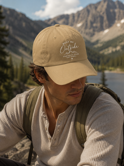 Meet Me Outside Embroidered Dad Cap – Outdoor Adventure Hat