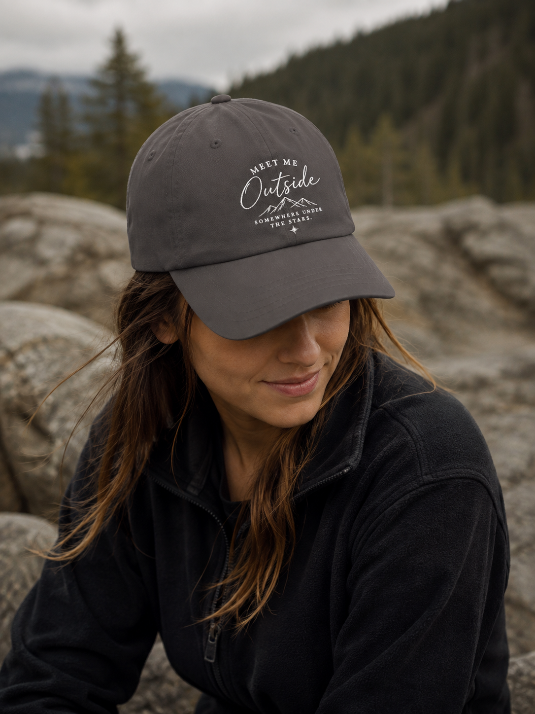 Meet Me Outside Embroidered Dad Cap – Outdoor Adventure Hat